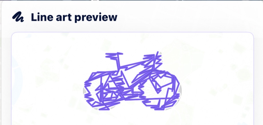Line art preview converted from a photo into a purple bicycle route drawing