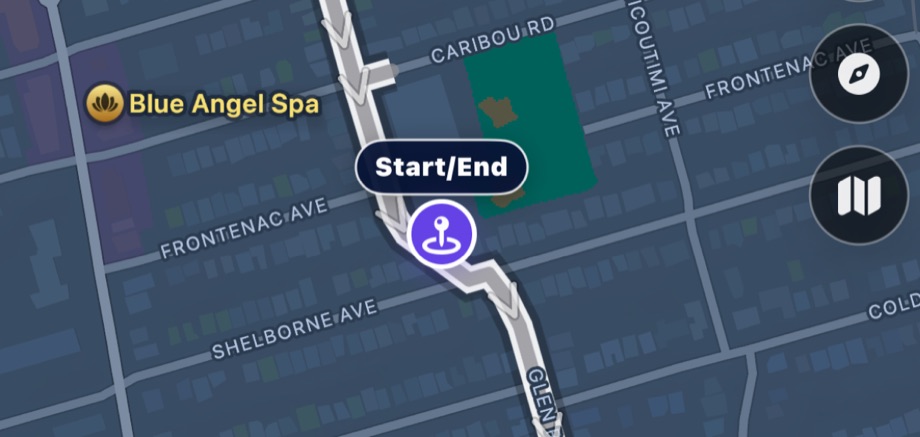 A route-following map view for tracing a walk outdoors